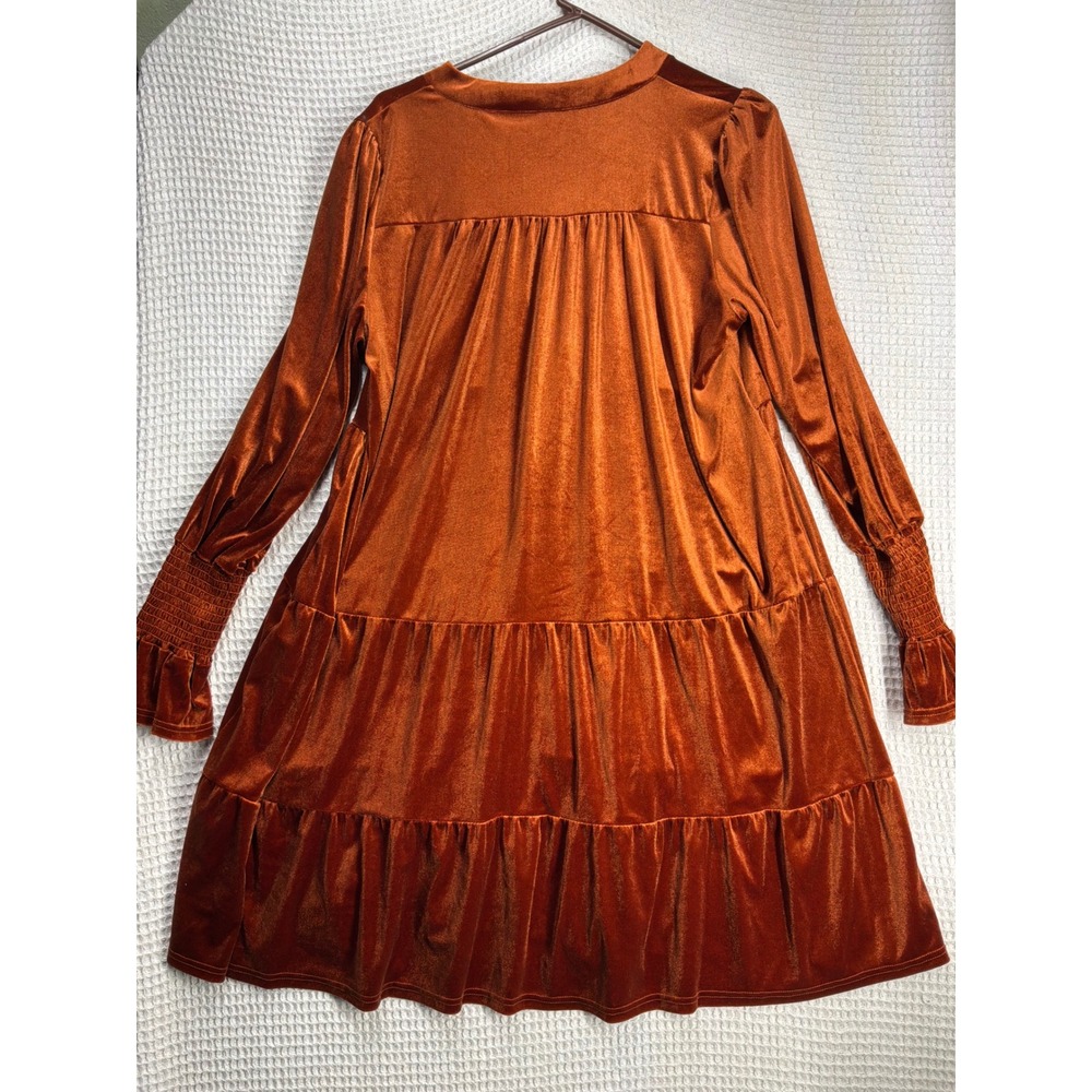 Boho Women Unbranded Velvet Tiered Mini Dress XL Copper Orange - Picture 5 of 5